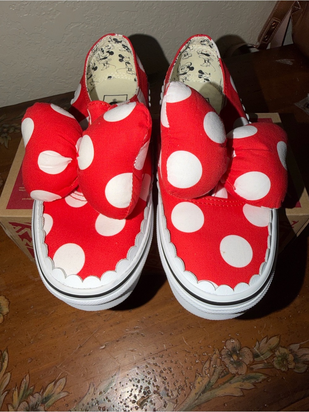 Womens Minnie Vans Red Polka Dot Bow Slip-On Sneakers